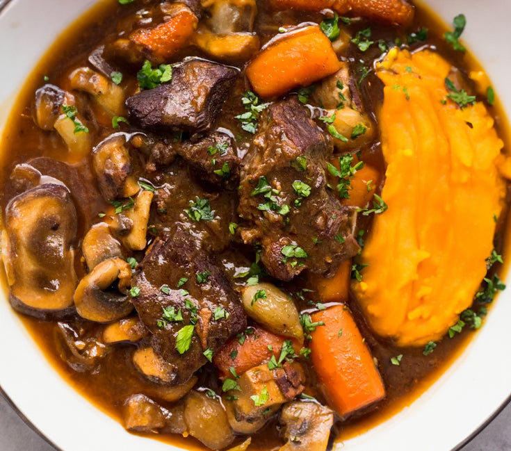 Beef Bourguignon with Mashed Butternut