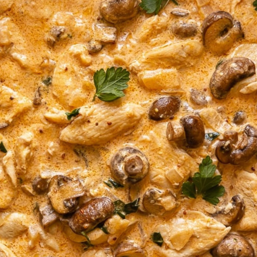 Chicken Stroganoff with Orzo