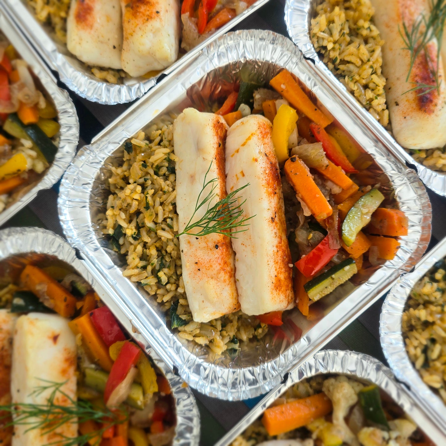 Grilled Hake, Veggie Stew & Greek Style Brown Rice - Week 2