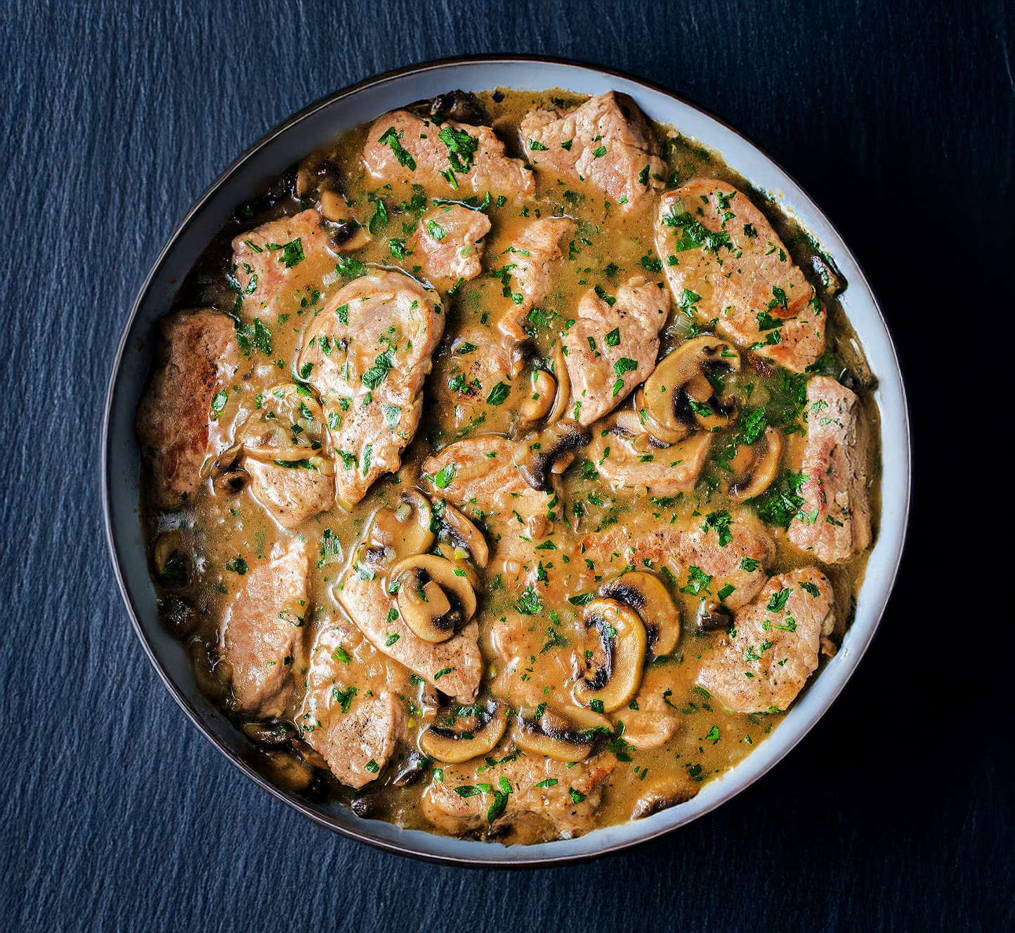 Pork Fillet in Mushroom Sauce with Garlic Butter Sweet Potato Mash