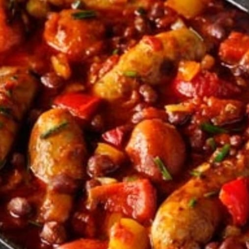 Festive Bacon & Cherry Bites with Pork Chipolatas & Savoury Rice