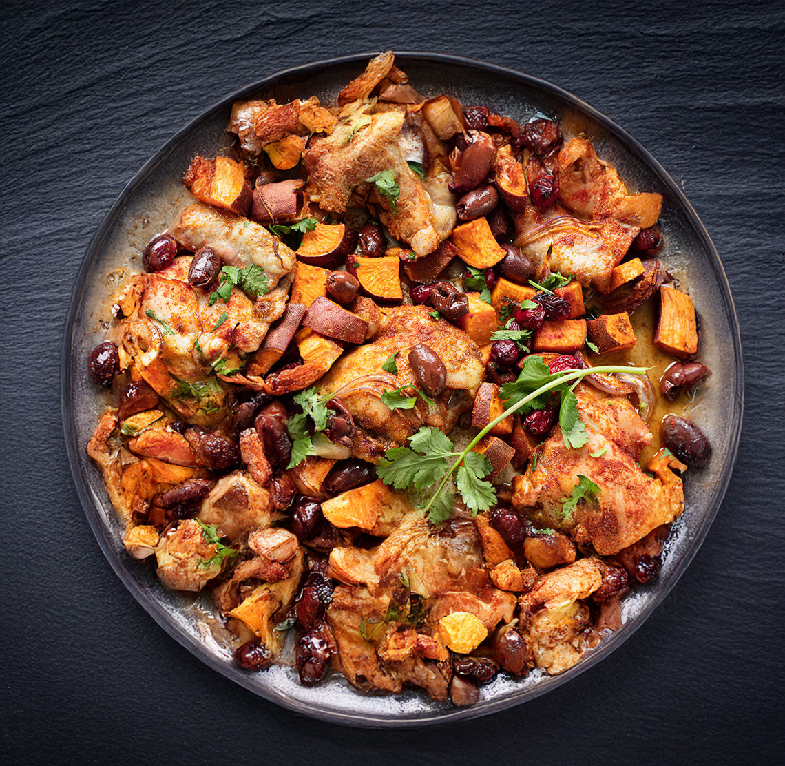 Sundried Tomato & Olive Cream Chicken with Sauteed Sweet Potatoes