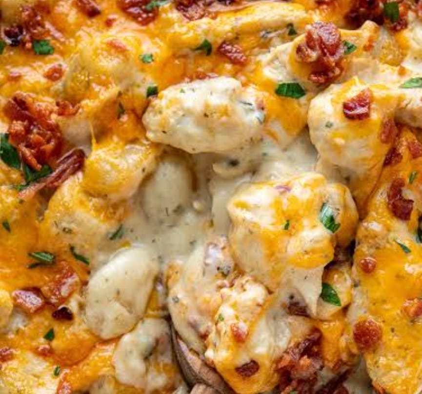 Cheese Sauce Gnocchi with Sage, Crispy Bacon & Caramelized Onions