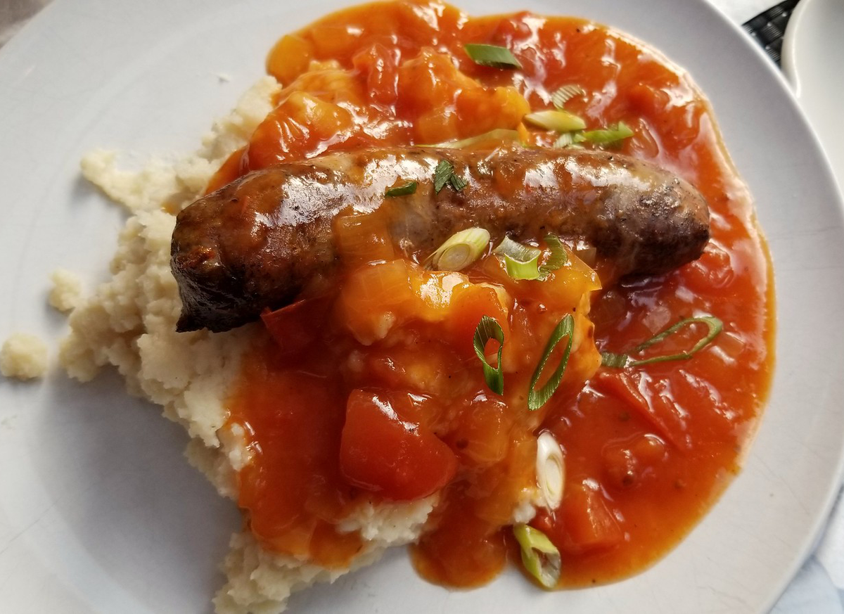 Boerewors with Tomato Gravy and Krummelpap