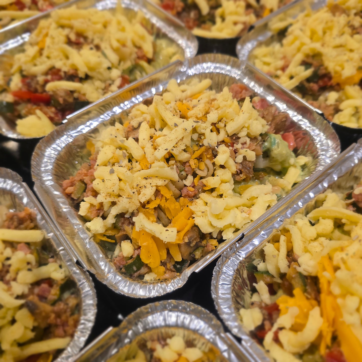 Basil Pesto Fusilli with Mozzarella, Veggies & Bacon