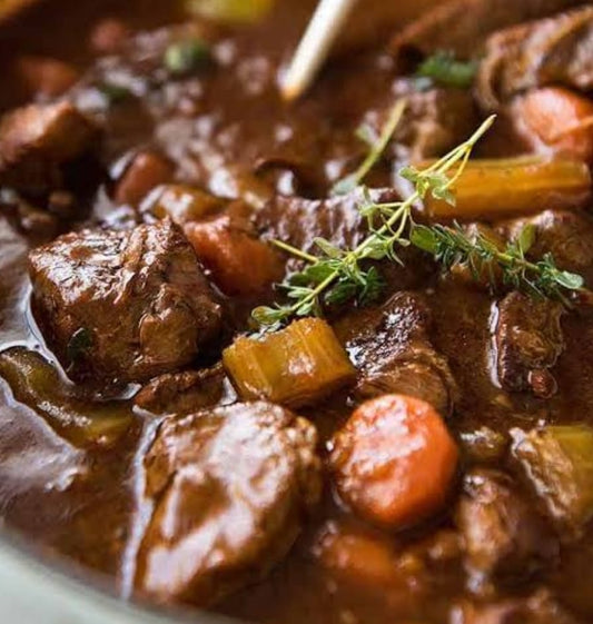 Hearty Beef Stew with Cinnamon Pumpkin Mash