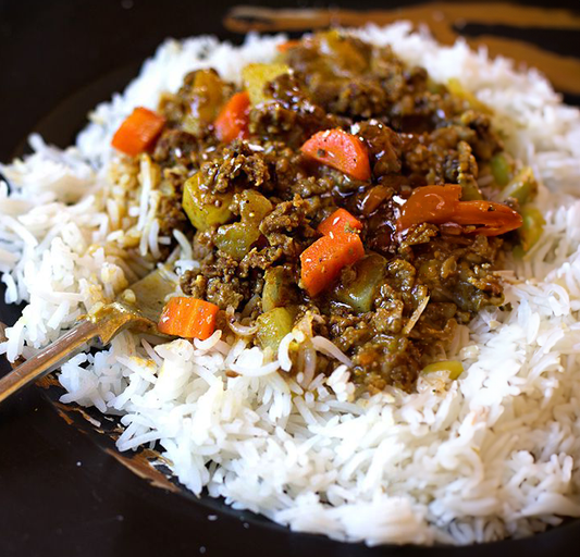 Kerk Basaar Kerrie & Rys / Curried Mince & Rice