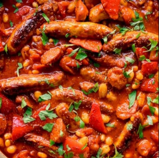 Pork Chipolata, Beans & Chorizo Casserole