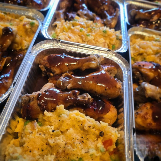 BBQ Grilled Chicken Drumsticks with Pea & Potato Mash