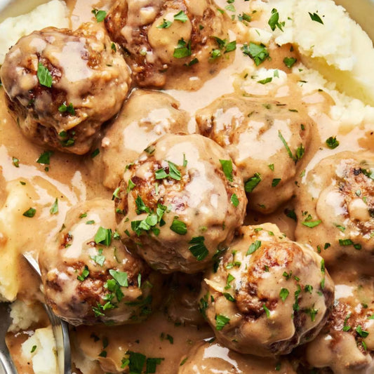 Swedish Meatballs with Garlic & Herb Mash