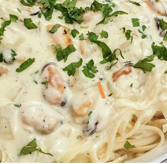 Creamy Mussel Fettuccini with Chorizo