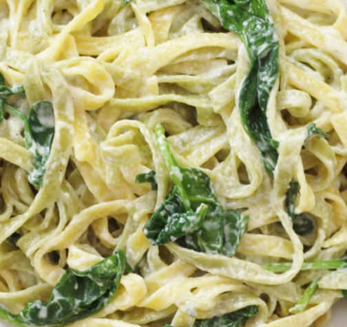 Creamy Blue Cheese Fusilli with Walnuts, Spinach, Bacon & Grilled Chicken